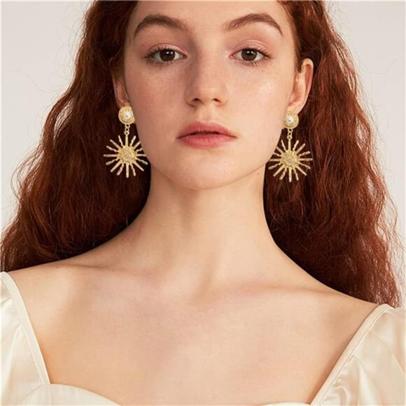 Sparkly Starburst Sun Dangle Earrings – Good Luck Celestial - Picture 2 of 5